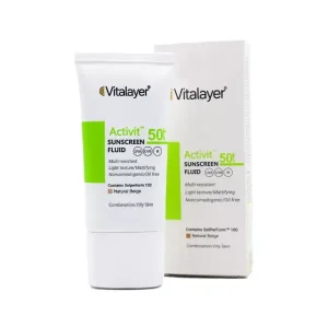 فلوئید ضد آفتاب ویتالیر رنگ نچرال بژ مناسب پوست چرب SPF 50