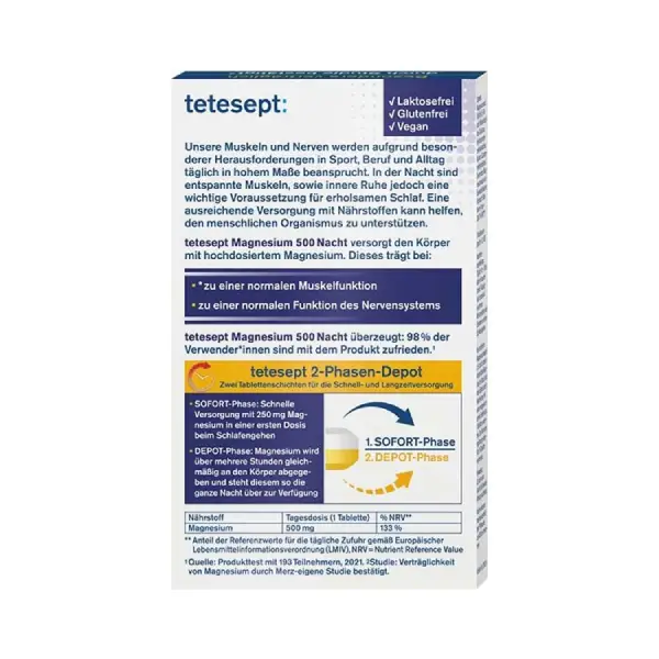 خرید قرص منیزیم شبانه تتزپت 500 میلی‌گرم Tetesept