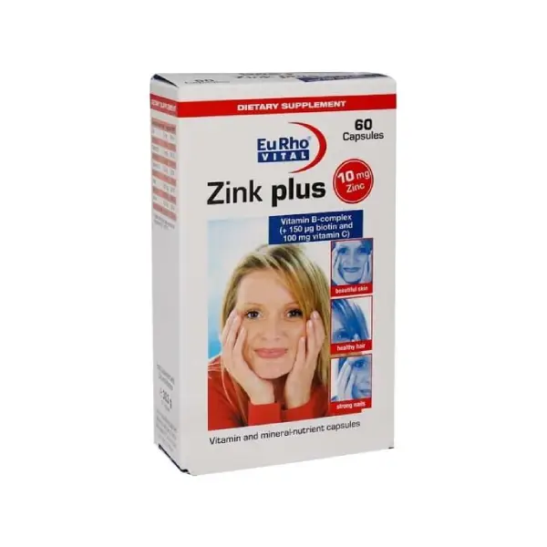 کپسول زینک پلاس یوروویتال 10 میلی‌گرم بسته 60 عددی